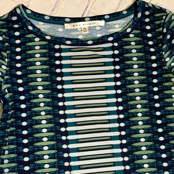 Polkadot Blue Green Mod Shift Dress 3/4 Sleeve - Picture 4 of 11